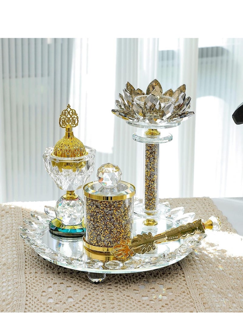 Charcoal incense Burner set with lotus candle round shape tray for Bakhoor oud stick cone Desktop Censer Decor