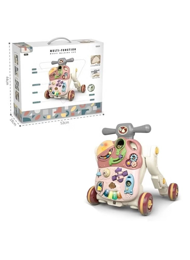 4 in 1 Baby Walker, Ride on Car, Game Panel, Sit-to-Stand Walker, Kids Multifunctional Activity Center w/Lights & Music