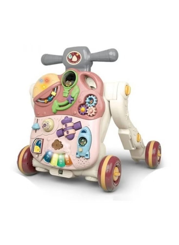 4 in 1 Baby Walker, Ride on Car, Game Panel, Sit-to-Stand Walker, Kids Multifunctional Activity Center w/Lights & Music