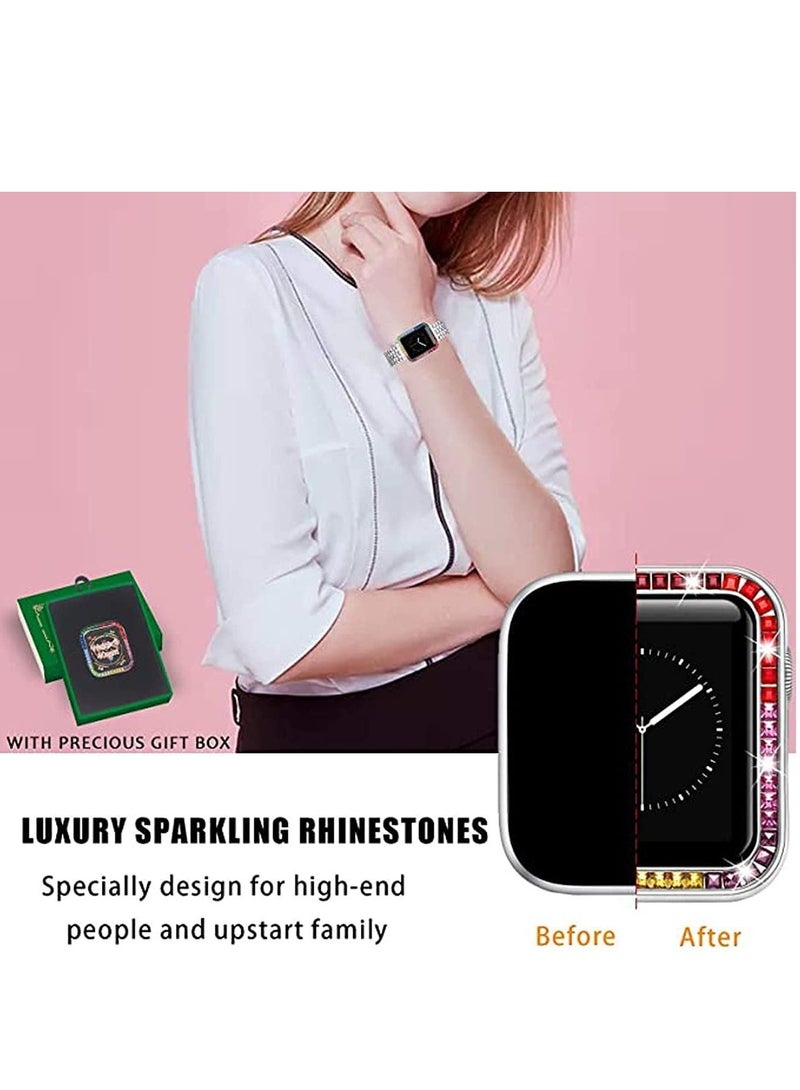 Compatible for Watch Case Suitable Iwatch 6 Generation 5/ 4/ 3/ 2/ 1 Protective 42mm Color Diamond Silver Type Colorful Square IWatch Cover Frame with Women and Men