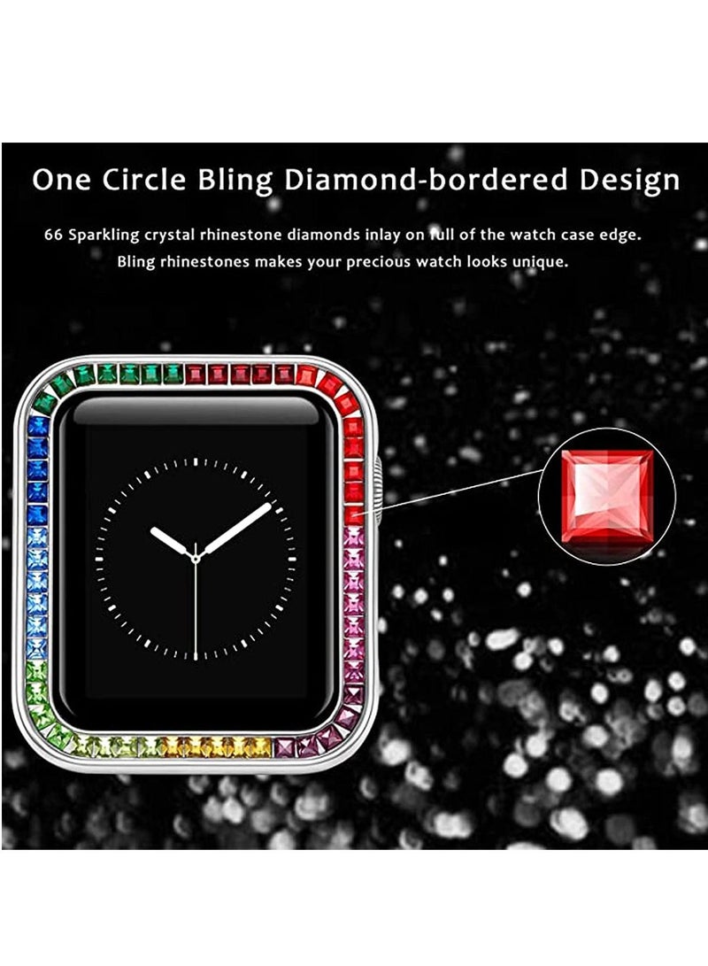 Compatible for Watch Case Suitable Iwatch 6 Generation 5/ 4/ 3/ 2/ 1 Protective 42mm Color Diamond Silver Type Colorful Square IWatch Cover Frame with Women and Men