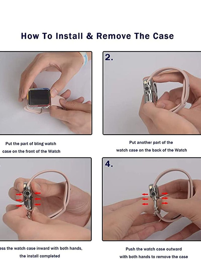 Compatible for Watch Case Suitable Iwatch 6 Generation 5/ 4/ 3/ 2/ 1 Protective 42mm Color Diamond Silver Type Colorful Square IWatch Cover Frame with Women and Men