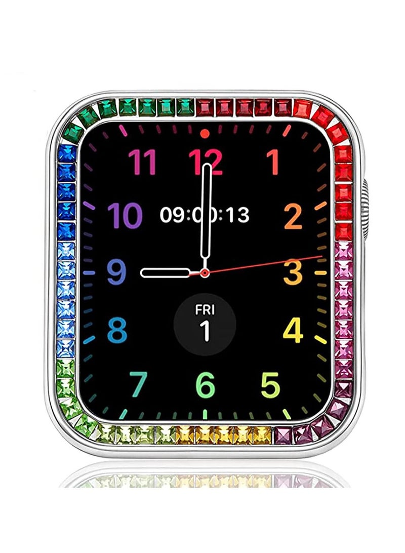 Compatible for Watch Case Suitable Iwatch 6 Generation 5/ 4/ 3/ 2/ 1 Protective 42mm Color Diamond Silver Type Colorful Square IWatch Cover Frame with Women and Men