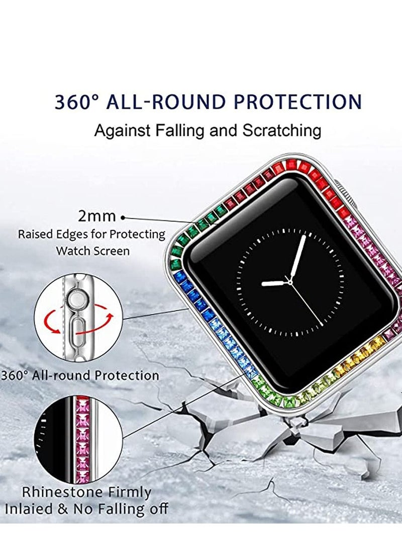 Compatible for Watch Case Suitable Iwatch 6 Generation 5/ 4/ 3/ 2/ 1 Protective 42mm Color Diamond Silver Type Colorful Square IWatch Cover Frame with Women and Men