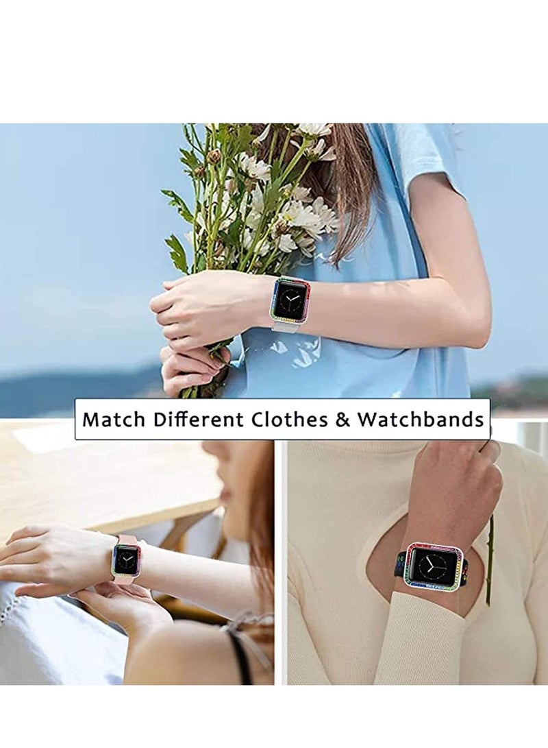 Compatible for Watch Case Suitable Iwatch 6 Generation 5/ 4/ 3/ 2/ 1 Protective 42mm Color Diamond Silver Type Colorful Square IWatch Cover Frame with Women and Men