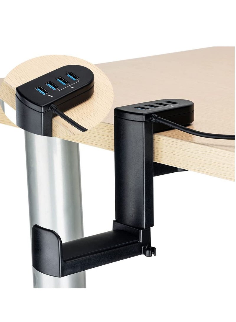Headphone Stand with USB Charger, 360° Swivel Headset Hanger and Adjustable Springed Clamp, Under Desk Space Save Mount Fold Holder 3.0 x1 + 2.0 x3