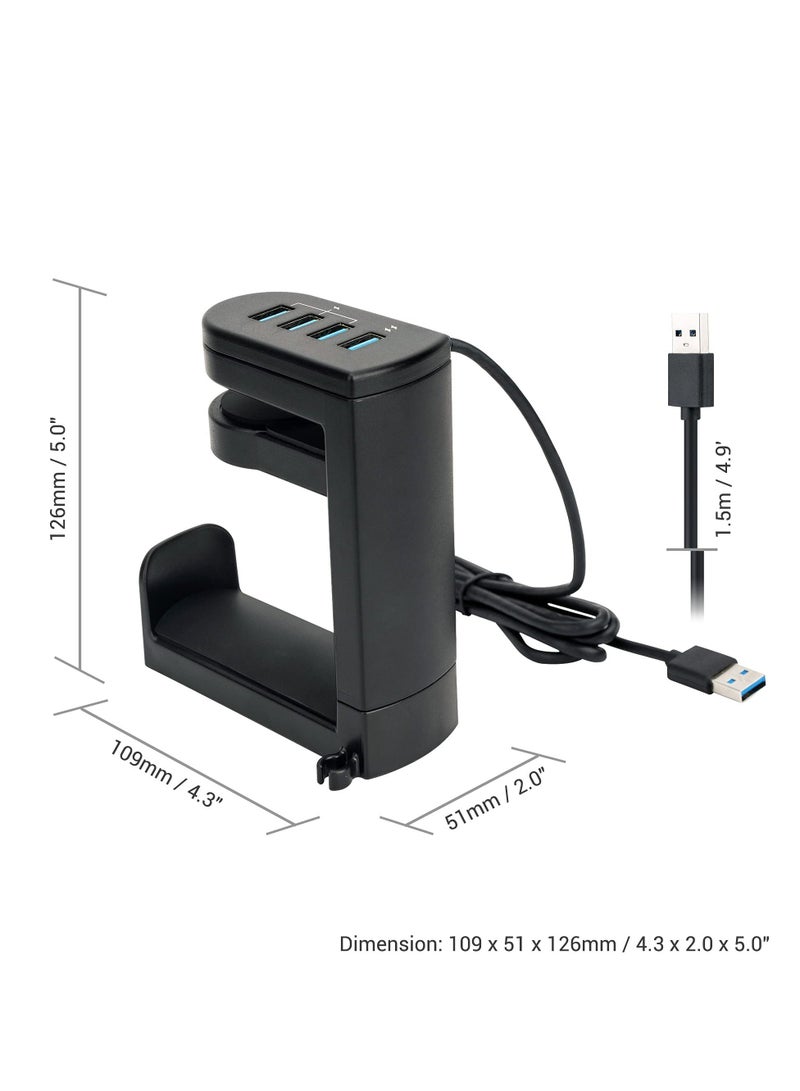 Headphone Stand with USB Charger, 360° Swivel Headset Hanger and Adjustable Springed Clamp, Under Desk Space Save Mount Fold Holder 3.0 x1 + 2.0 x3