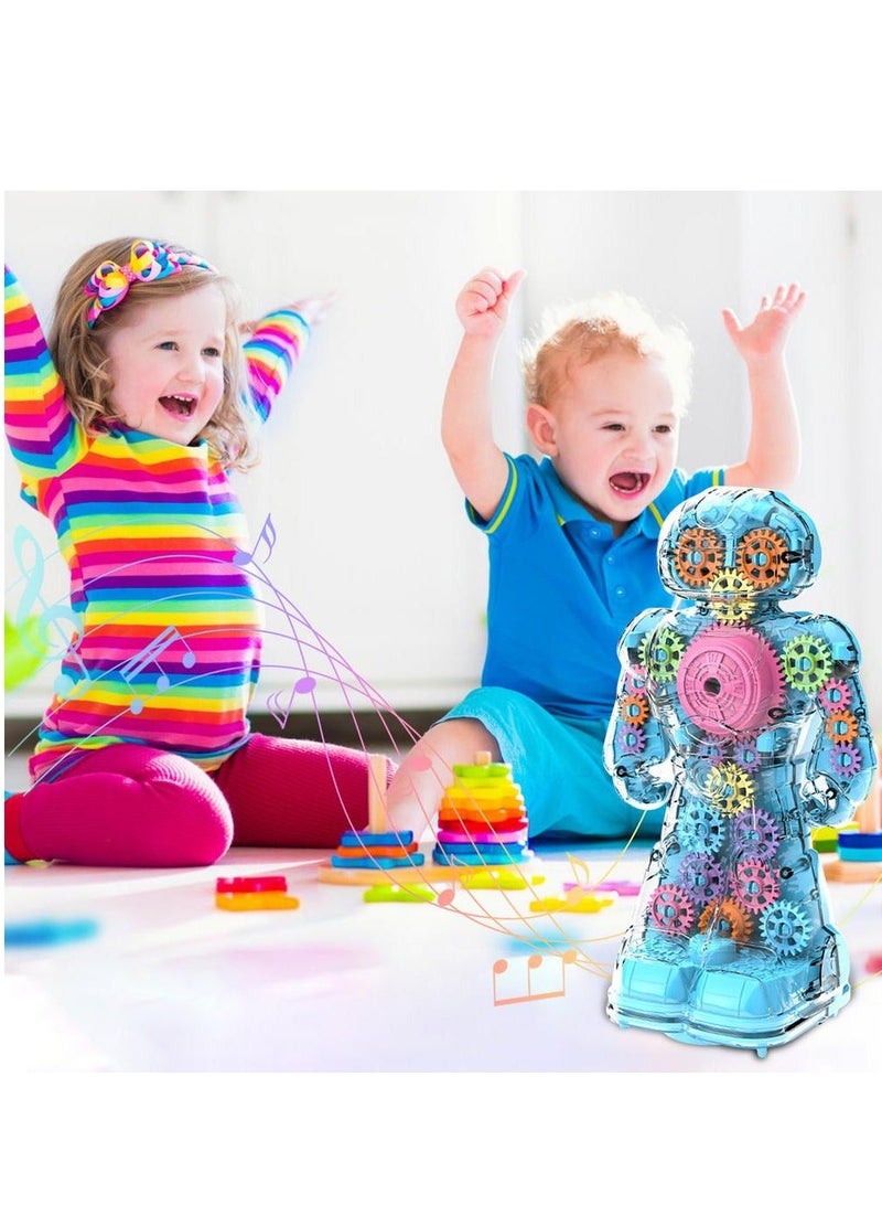 SYOSI Robot Toy, Electric Gear Boys Toys with Transparent Colorful Interior Structure Design for 3 4 5 Year OldChild Boy Girl (Blue)