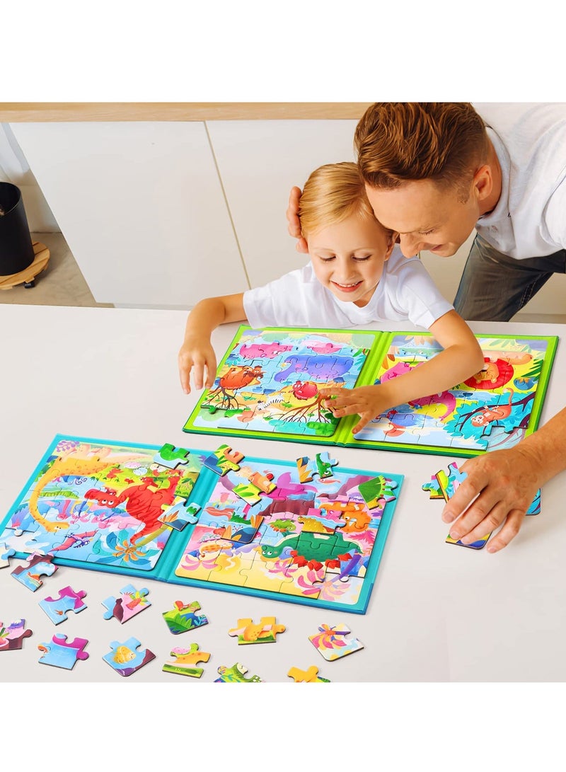 Magnetic Puzzles for Kids Ages 3-5, Two-Book Set, 110 Pieces Dinosaur Animal Theme Travel Toddler Puzzles, Preschool Learning Activities Toys 3 4 5 6 Year Old Boys Girls
