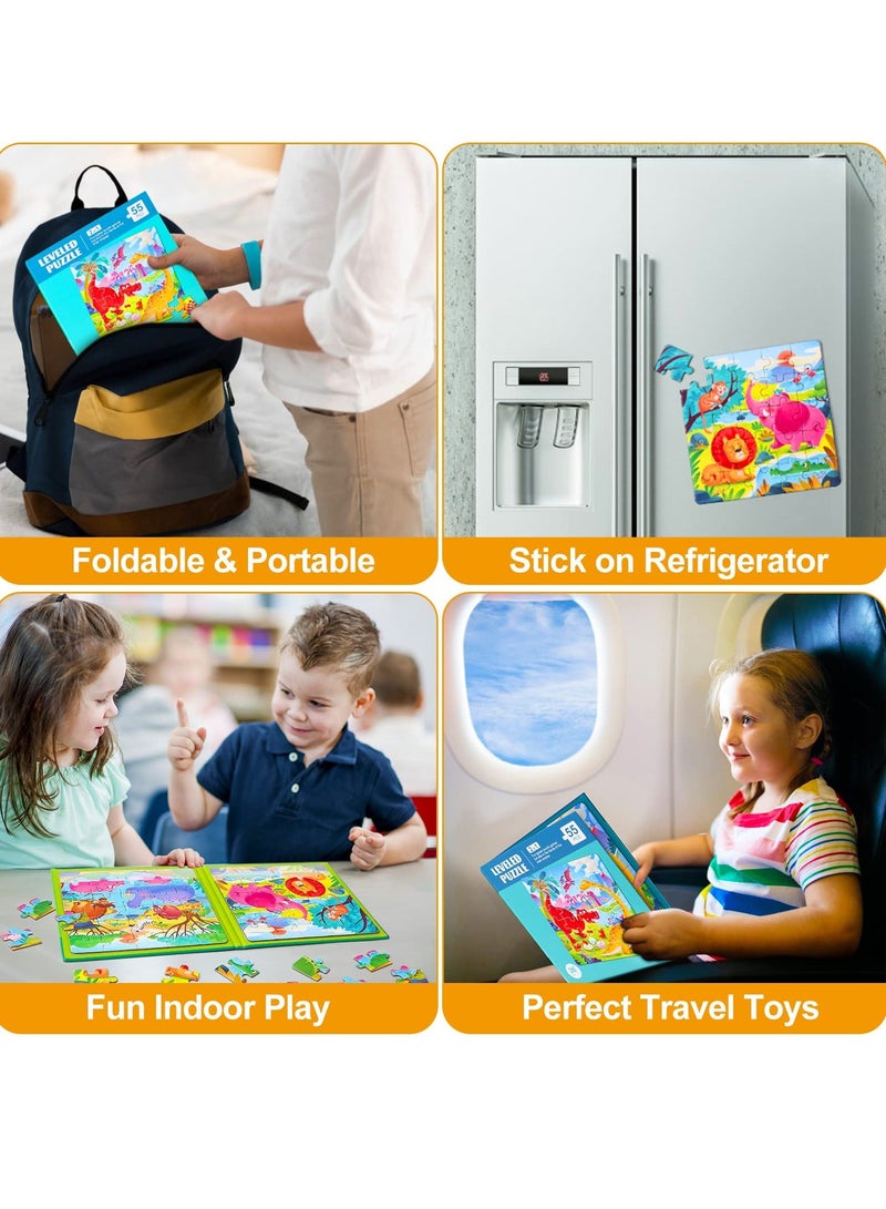 Magnetic Puzzles for Kids Ages 3-5, Two-Book Set, 110 Pieces Dinosaur Animal Theme Travel Toddler Puzzles, Preschool Learning Activities Toys 3 4 5 6 Year Old Boys Girls