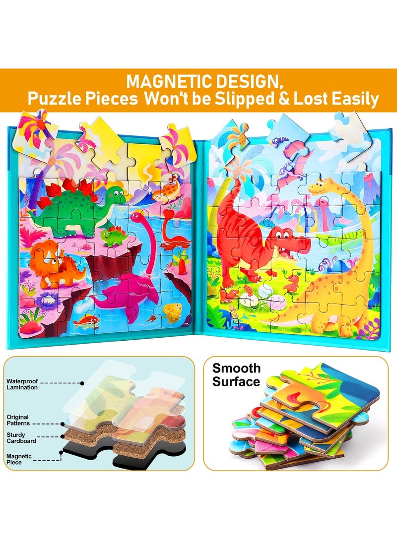 Magnetic Puzzles for Kids Ages 3-5, Two-Book Set, 110 Pieces Dinosaur Animal Theme Travel Toddler Puzzles, Preschool Learning Activities Toys 3 4 5 6 Year Old Boys Girls