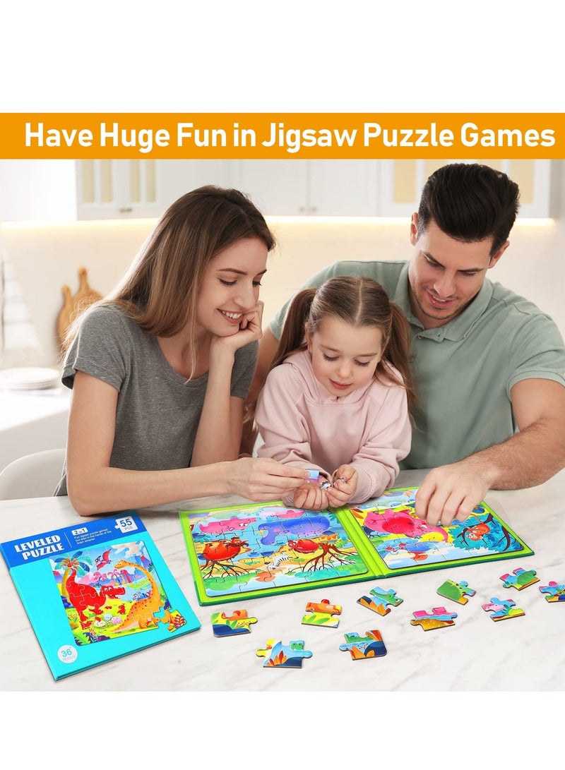 Magnetic Puzzles for Kids Ages 3-5, Two-Book Set, 110 Pieces Dinosaur Animal Theme Travel Toddler Puzzles, Preschool Learning Activities Toys 3 4 5 6 Year Old Boys Girls