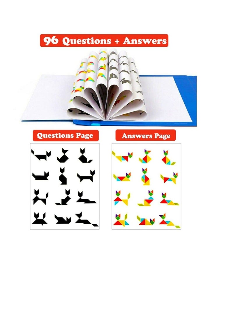 Wooden Pattern Tangram Magnetic Puzzle, Block Book, IQ Educational Toy Gift Brain Teasers for Kid Toddlers Age 3+ Years Old
