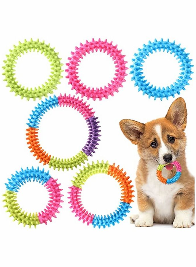 Dog Chew Toys for Puppy Teething - 6 Pack Indestructible Pet Chewers, Interactive Puppies, Small Dogs Durable Colorful Soft Circle Boredom