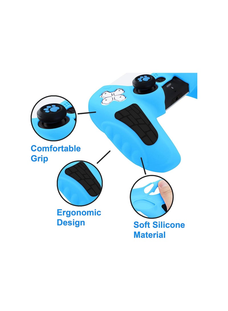 PS5 Controller Skins Silicone Protective Cover, Case with 2 Thumb Grip Caps for Playstation 5 DualSense Wireless Controller, Blue