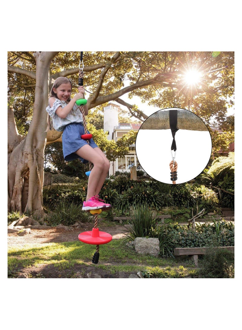 Disc Rope Swing Seat for Kids, Outdoor Backyard Fun Tree Accessory Attachment Climbing Play Set Outside Monkey Treehouse Zip Line Backyard, Over 6ft, Red