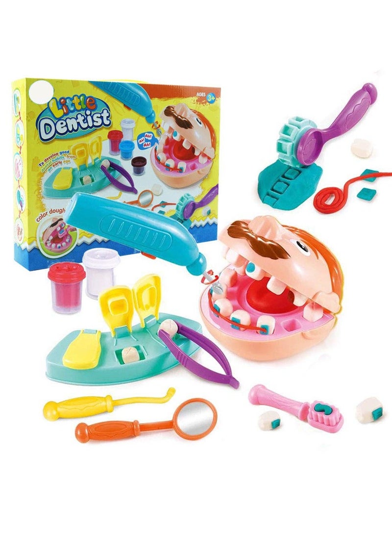 Play Dough Dentist Set Doctor Drill and Fill Playset Retro Playdough Creation with Moulds Models Kids Gift