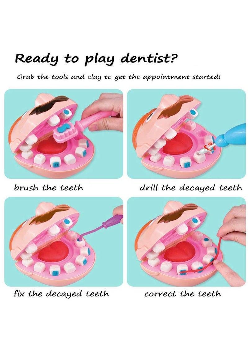Play Dough Dentist Set Doctor Drill and Fill Playset Retro Playdough Creation with Moulds Models Kids Gift