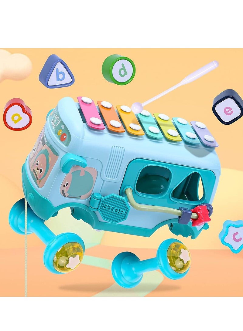 Baby Toys 12 18 Months Musical Toy Bus Includes Xylophone, Shape Sorter, Pull Along for 1 Year Old Boys Early Educational Best Gift Girls