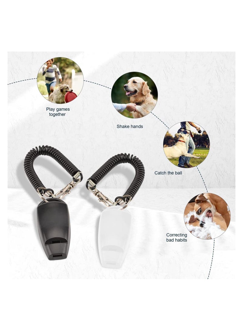 Dog Training Clickers and Whistle in One, Consistent Positive Reinforcement for Puppies, Fix Undesired Behaviors, Pet Clicker Cats Puppy Birds Horses, 2-Pack(White + Black)