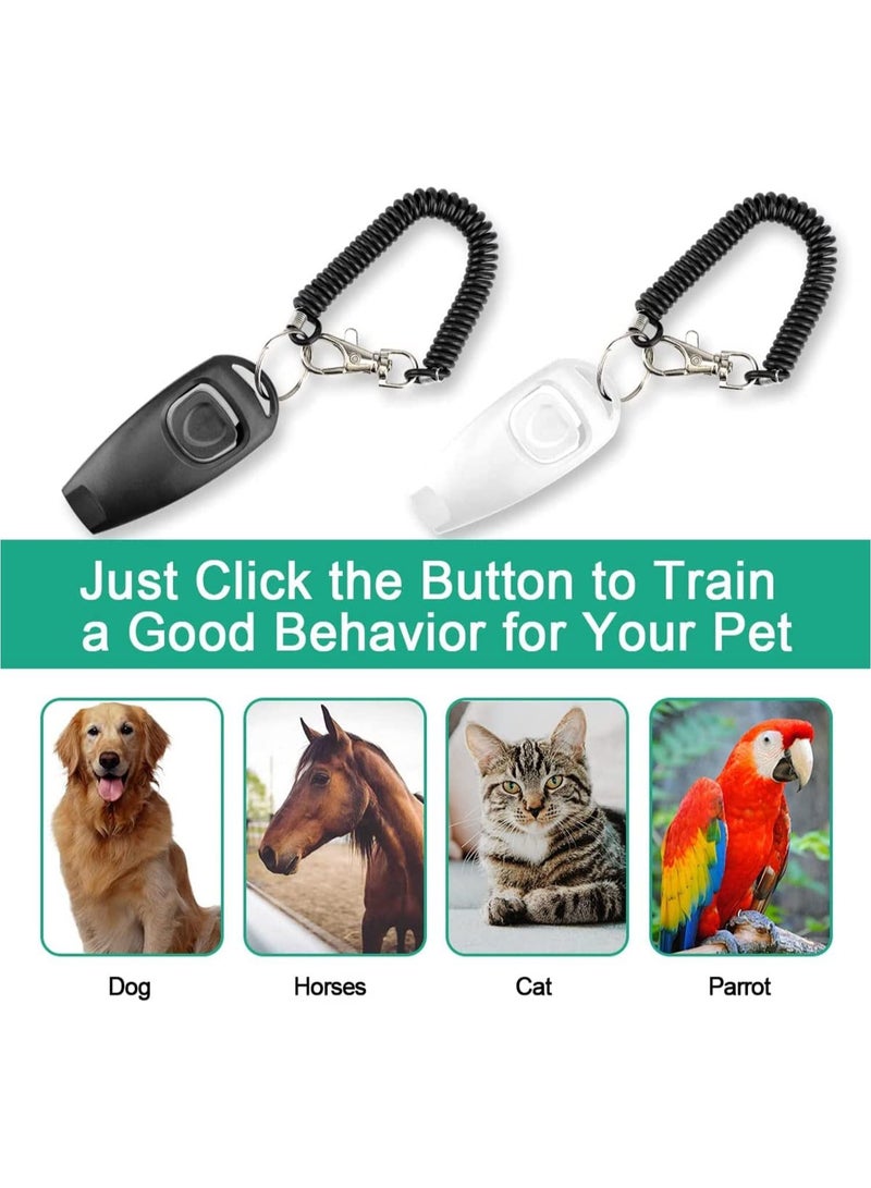 Dog Training Clickers and Whistle in One, Consistent Positive Reinforcement for Puppies, Fix Undesired Behaviors, Pet Clicker Cats Puppy Birds Horses, 2-Pack(White + Black)
