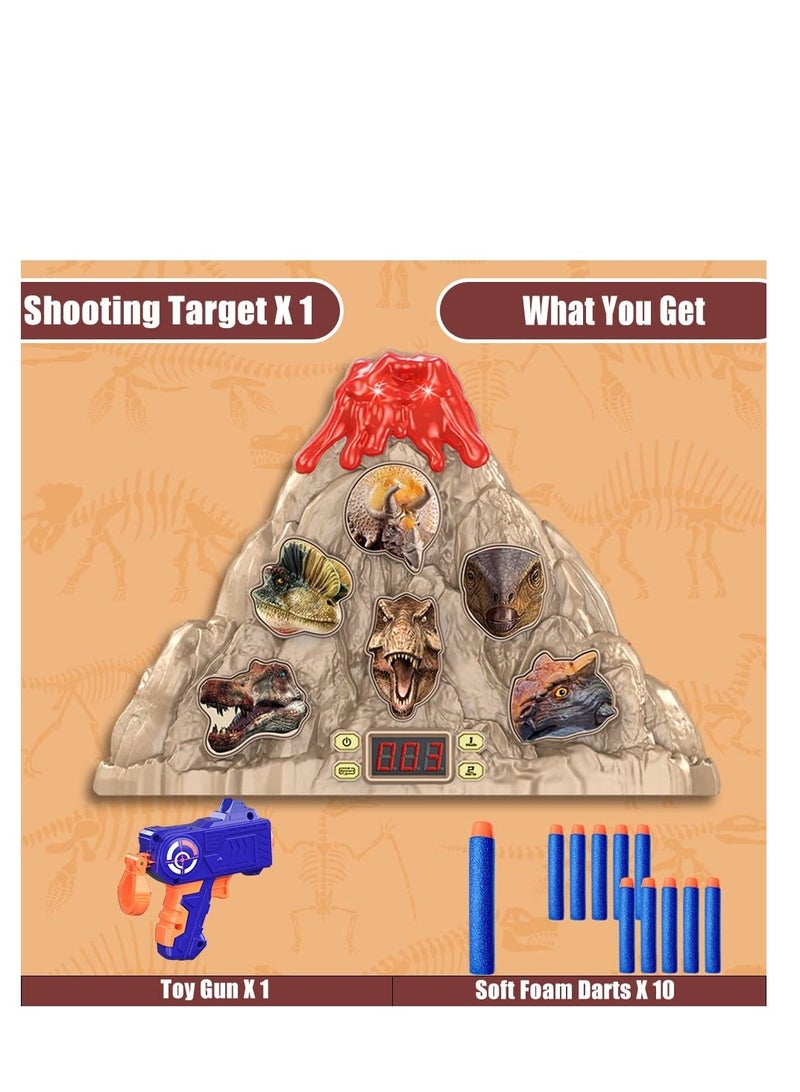 Dinosaur Shooting Toy Gun for Kids, Roaring Toys, Target with Score Record, 10 Soft Foam Bullets, Boys Girls