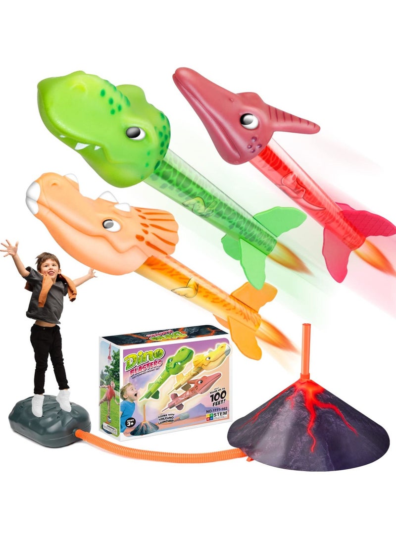 SYOSI Dinosaur Rocket Toy Launcher, Stomp for Kids Boys Toys Age 3-8 Year Old Launcher with 3 Rockets