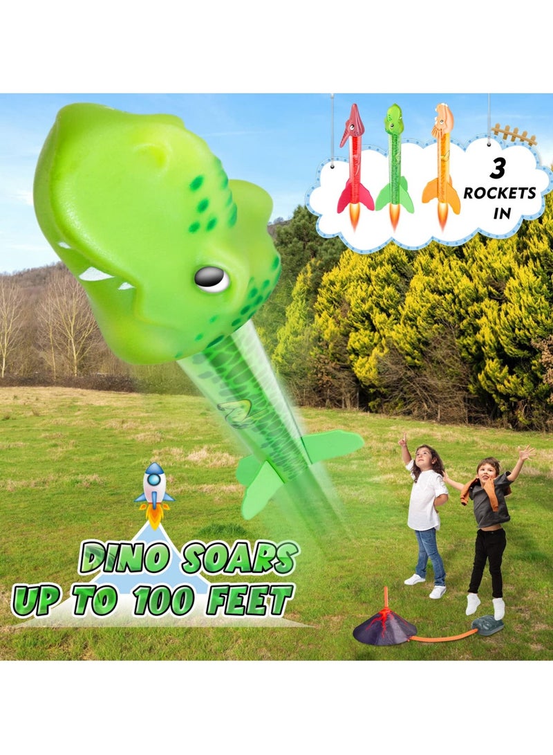 SYOSI Dinosaur Rocket Toy Launcher, Stomp for Kids Boys Toys Age 3-8 Year Old Launcher with 3 Rockets