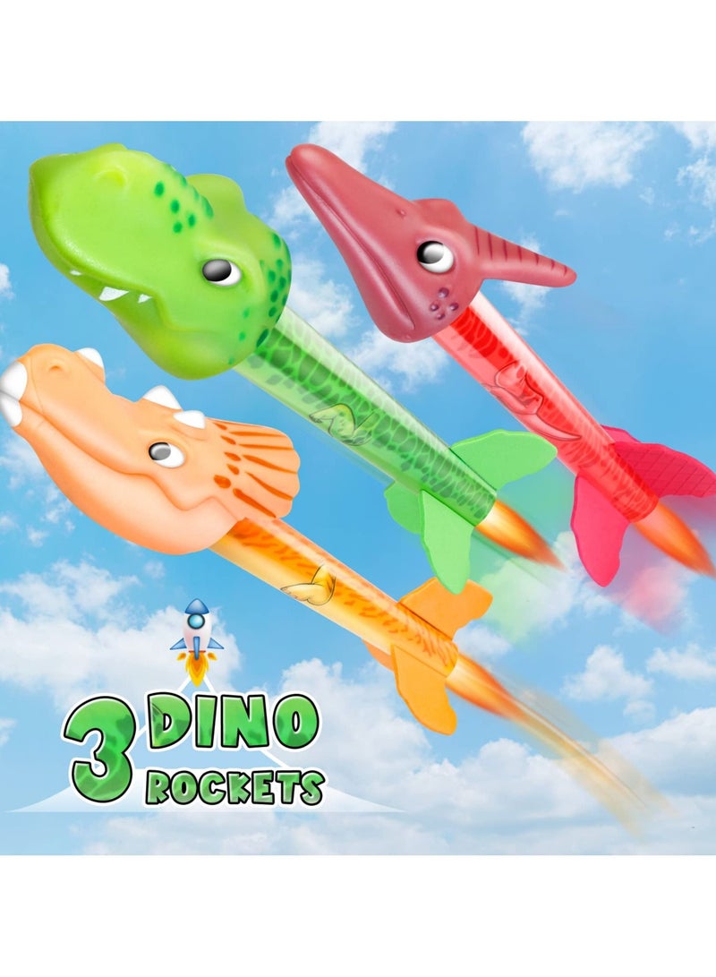 SYOSI Dinosaur Rocket Toy Launcher, Stomp for Kids Boys Toys Age 3-8 Year Old Launcher with 3 Rockets