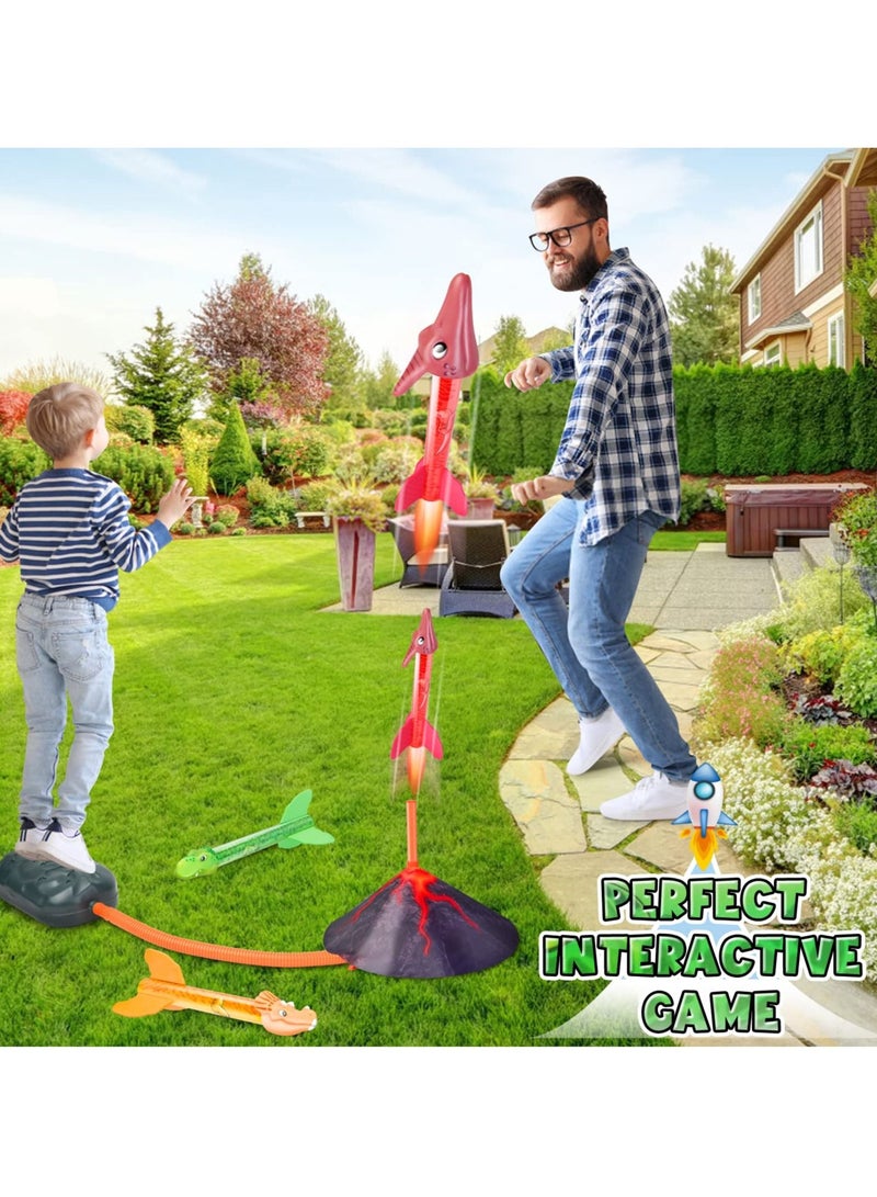 SYOSI Dinosaur Rocket Toy Launcher, Stomp for Kids Boys Toys Age 3-8 Year Old Launcher with 3 Rockets