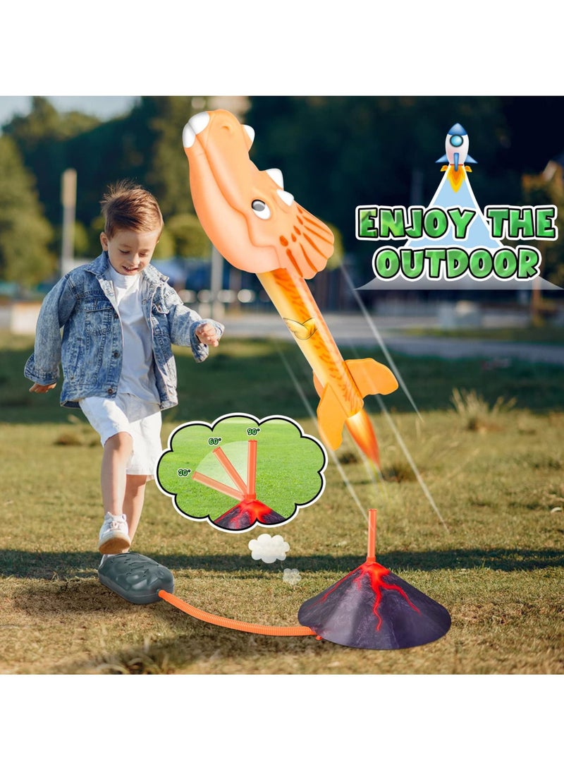 SYOSI Dinosaur Rocket Toy Launcher, Stomp for Kids Boys Toys Age 3-8 Year Old Launcher with 3 Rockets
