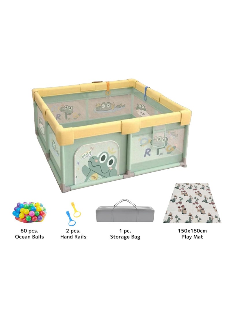 Extra Large 150x180cm Baby Playpen with Play Mat 60 Ocean Balls 2 Plastic Handles and Zip Gate Opening