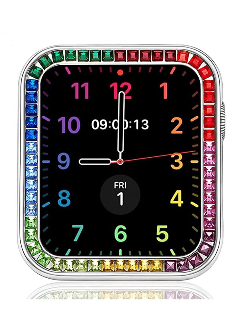 Compatible for Watch Case Suitable Iwatch 6 Generation 5/ 4/ 3/ 2/ 1 Protective 42mm Color Diamond Silver Type Colorful Square IWatch Cover Frame with Women and Men