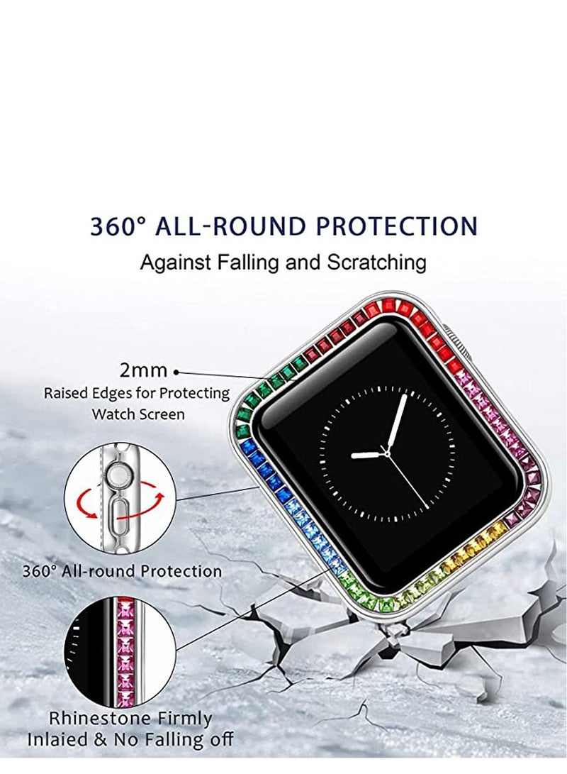 Compatible for Watch Case Suitable Iwatch 6 Generation 5/ 4/ 3/ 2/ 1 Protective 42mm Color Diamond Silver Type Colorful Square IWatch Cover Frame with Women and Men