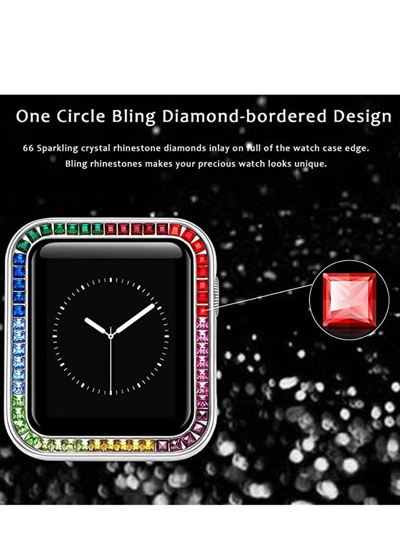 Compatible for Watch Case Suitable Iwatch 6 Generation 5/ 4/ 3/ 2/ 1 Protective 42mm Color Diamond Silver Type Colorful Square IWatch Cover Frame with Women and Men