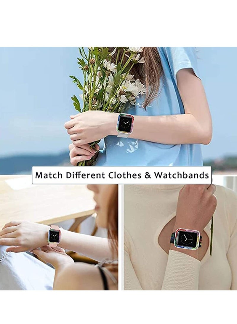 Compatible for Watch Case Suitable Iwatch 6 Generation 5/ 4/ 3/ 2/ 1 Protective 42mm Color Diamond Silver Type Colorful Square IWatch Cover Frame with Women and Men