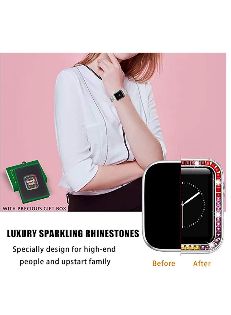 Compatible for Watch Case Suitable Iwatch 6 Generation 5/ 4/ 3/ 2/ 1 Protective 42mm Color Diamond Silver Type Colorful Square IWatch Cover Frame with Women and Men