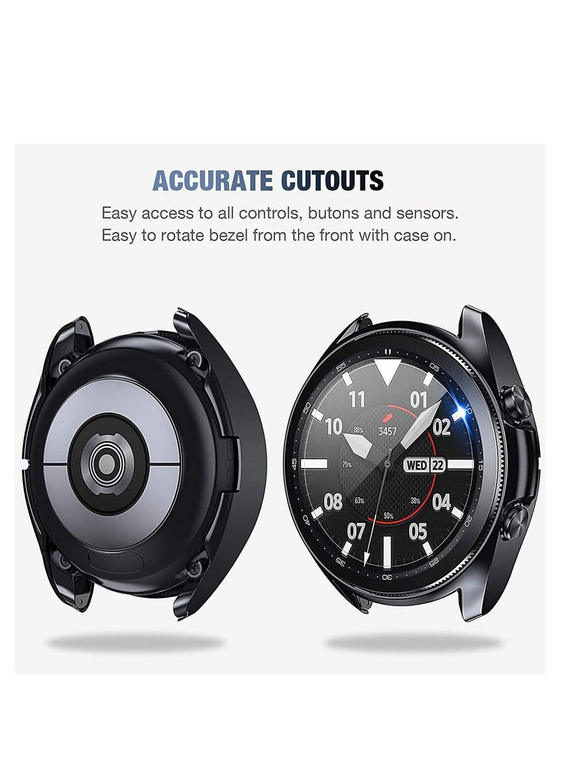 Screen Protector Compatible for Samsung Galaxy Watch 3 45mm Invisible Defender Tempered and 2 Pack Glass Protective Film TPU Cover Accessories Set