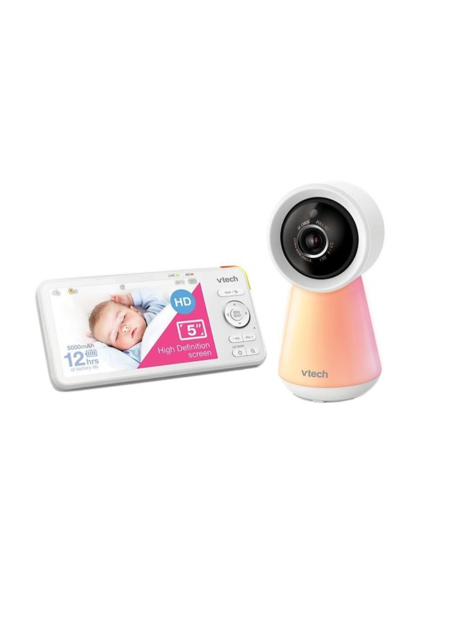 Smart Wi Fi 1080P Video Baby Monitor System With 5 In. Display Night Light And Remote Access White
