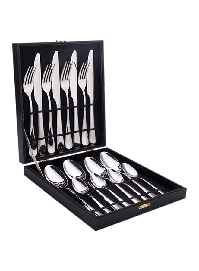 16-Piece Stainless Steel Cutlery Dishwasher Safe Fork knife Spoon and Teaspoon, Silverware for Home Office Party Camping Flatware Eating Utensils 23,18,14 cm Silver 23,18,14cm