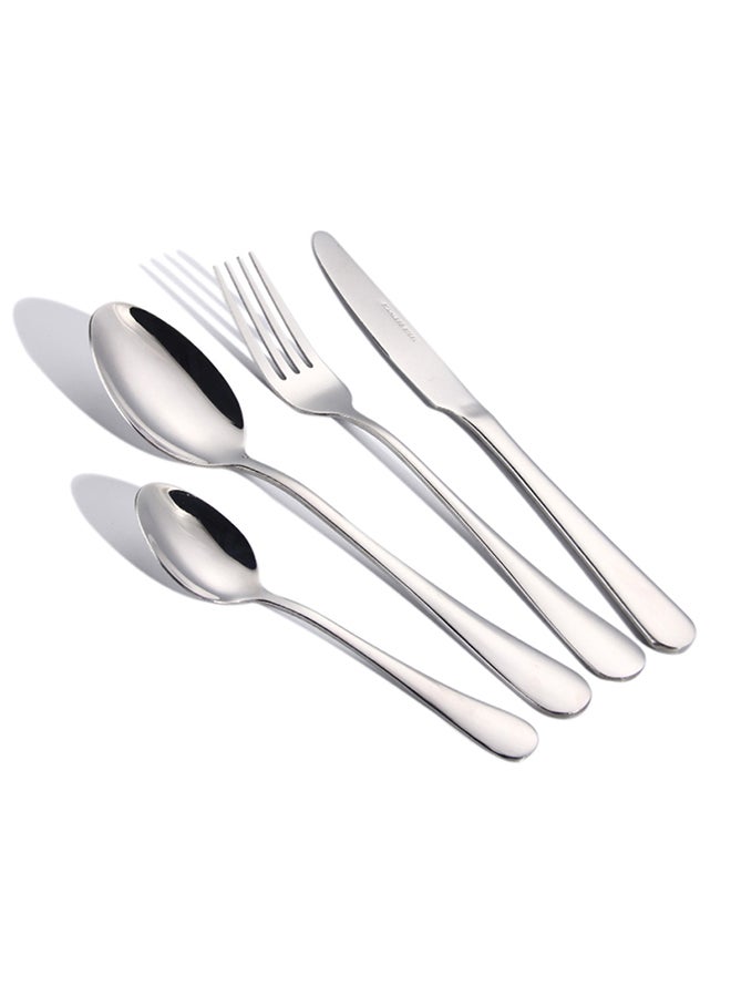 16-Piece Stainless Steel Cutlery Dishwasher Safe Fork knife Spoon and Teaspoon, Silverware for Home Office Party Camping Flatware Eating Utensils 23,18,14 cm Silver 23,18,14cm