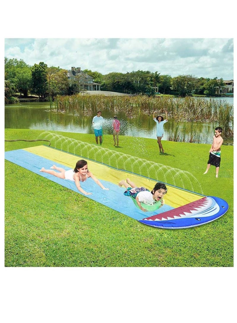 Double Lane Slip with 2 Bodyboards, Inflatable Lawn Water Slides Summer Toy Build-in Sprinkler for Kids Adults Garden Backyard and Outdoor Waterslide Play 15.7ft x 55in