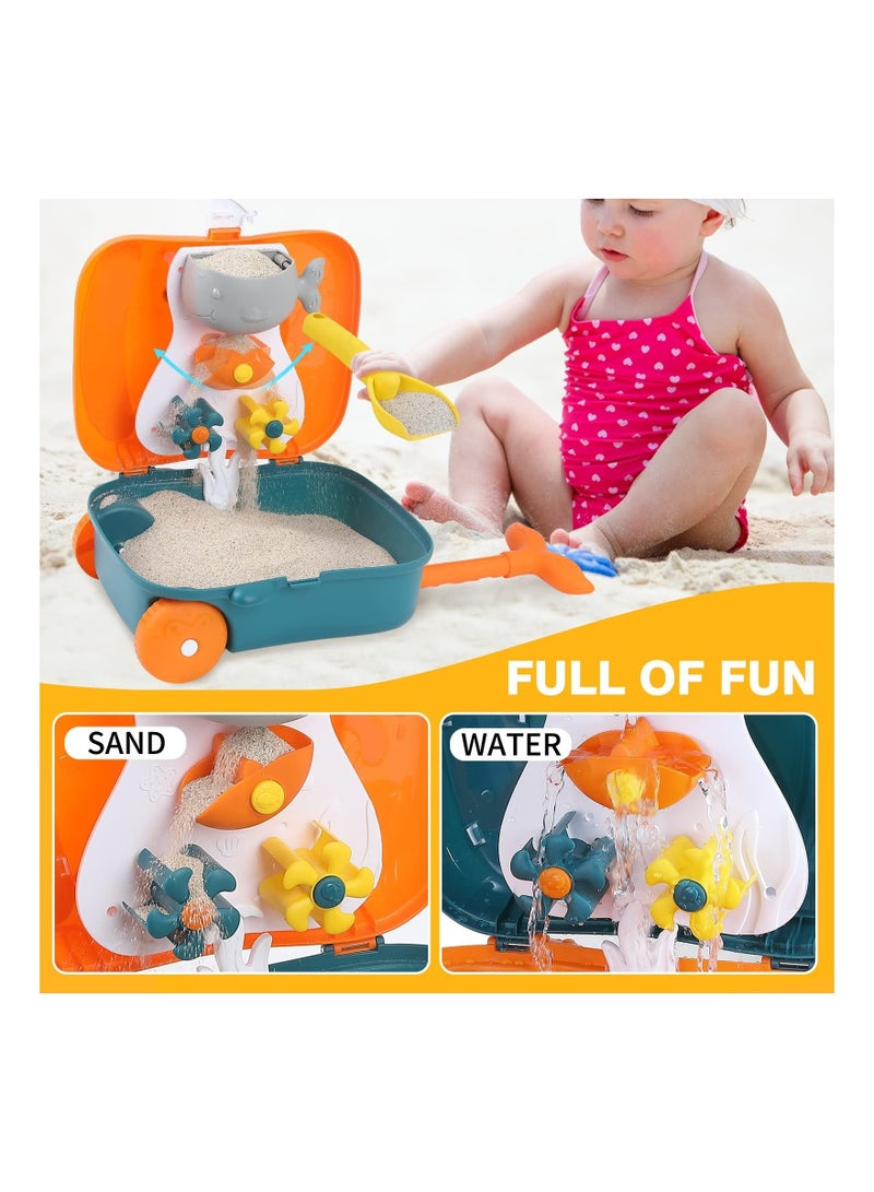 Kids Beach Sand Toys, Sandbox Toy Set with Water Wheel , Bucket, Watering Can, Shovel Tool Kits in Waterproof Bag for Toddlers Girls Boys(Orange）