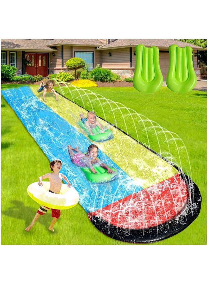 Lawn Water Slides for Kids Adults, Lane Slip, Splash & Slide Backyards, Waterslide with 2 Boogie Boards, 15.7FT Sliding Racing Lanes Sprinklers, Durable PVC Construction