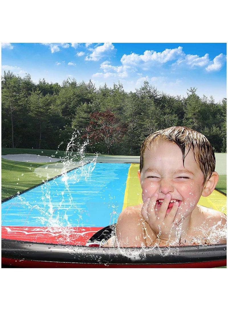 Lawn Water Slides for Kids Adults, Lane Slip, Splash & Slide Backyards, Waterslide with 2 Boogie Boards, 15.7FT Sliding Racing Lanes Sprinklers, Durable PVC Construction