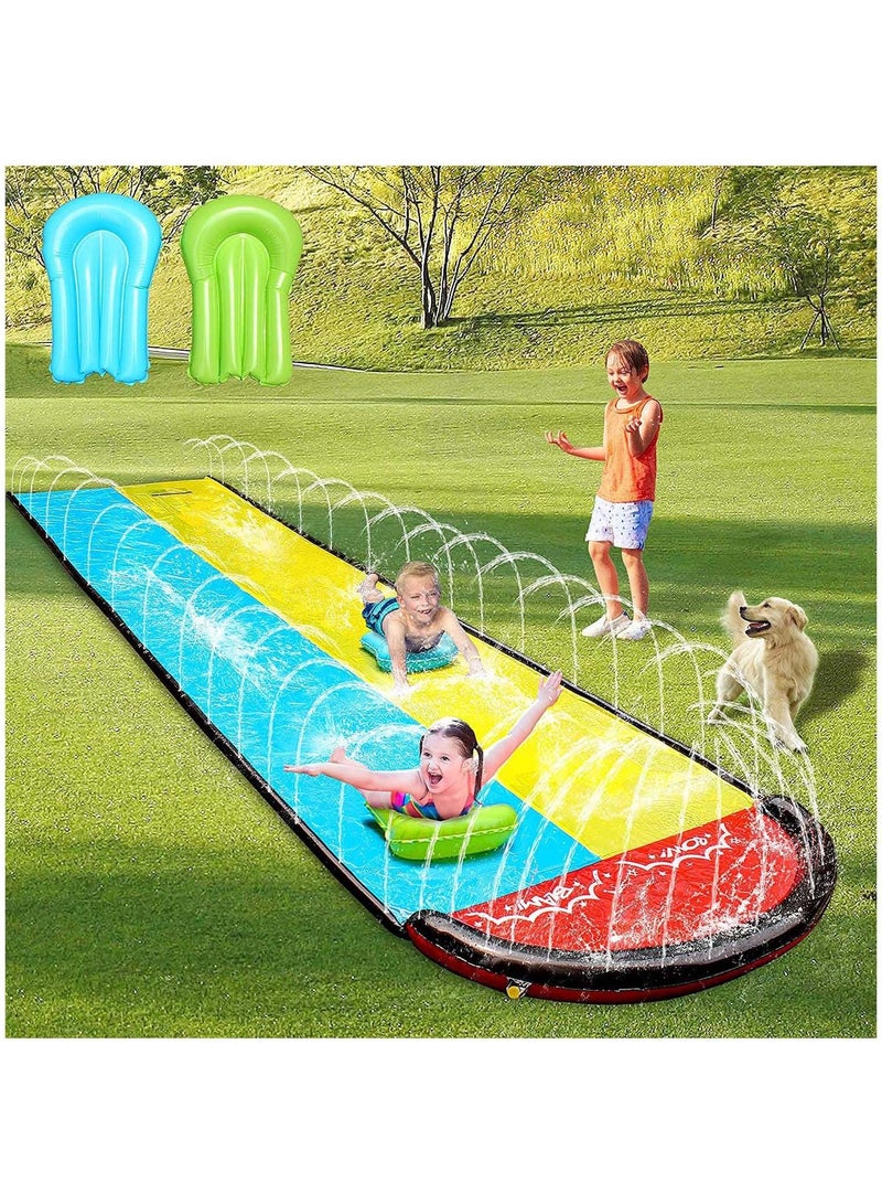 Lawn Water Slides for Kids Adults, Lane Slip, Splash & Slide Backyards, Waterslide with 2 Boogie Boards, 15.7FT Sliding Racing Lanes Sprinklers, Durable PVC Construction