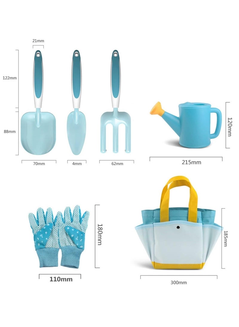 6Pcs Kids Garden Outdoor Tool Set Children's Hand Tools Fun Toys Gift including Shovel Rake Trowel Sprayer Gloves Apron Watering Can with Canvas Tote Bag Gifts for Children