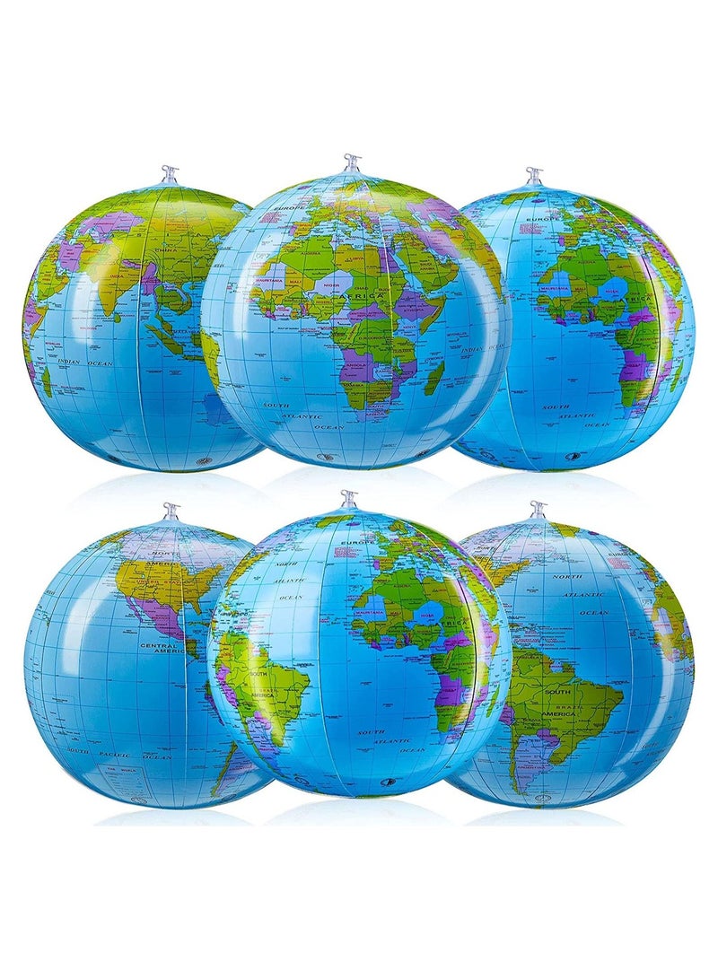Globe Beach Ball Blow Up World Inflatable Earth Topographic Map Globes PVC Giant for Kids School Classroom Geography Party Supplies 6 Pieces