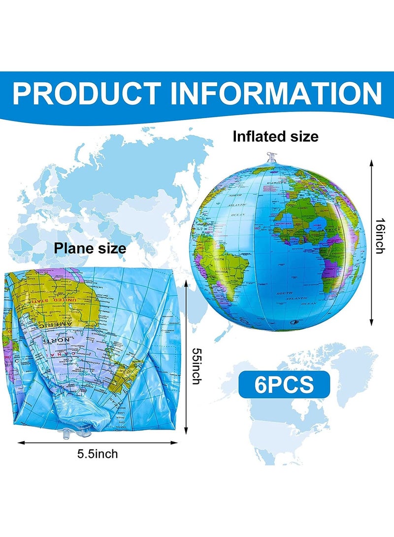 Globe Beach Ball Blow Up World Inflatable Earth Topographic Map Globes PVC Giant for Kids School Classroom Geography Party Supplies 6 Pieces