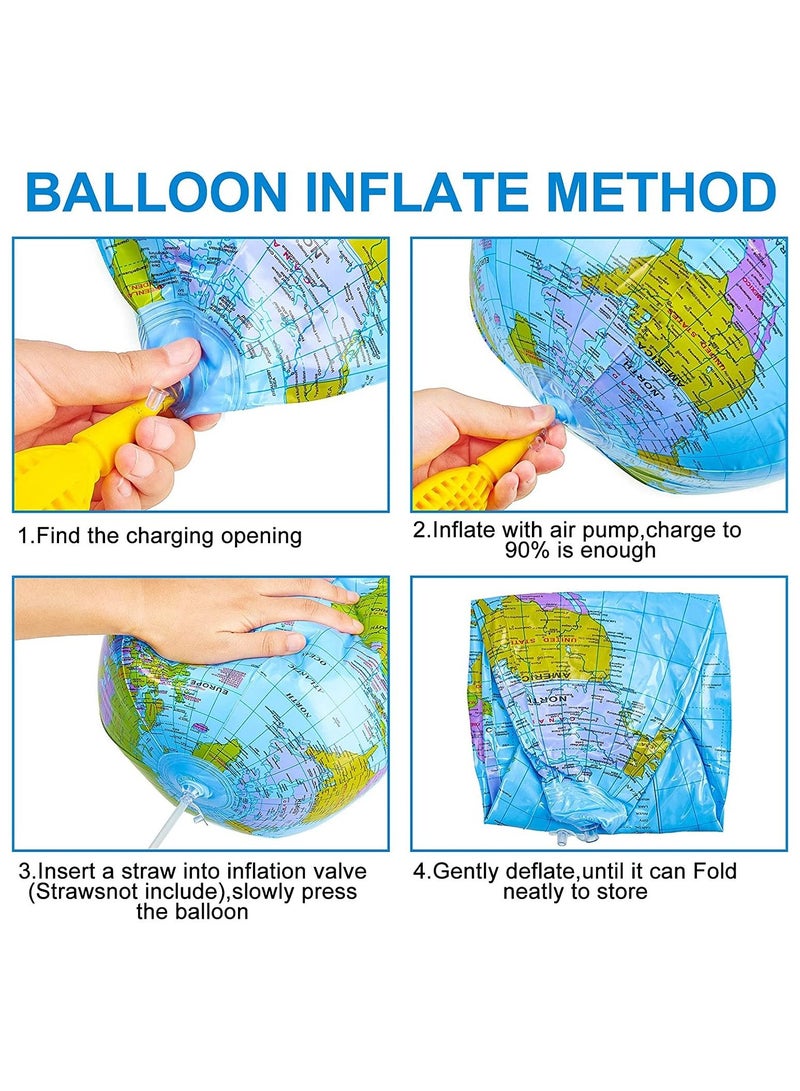 Globe Beach Ball Blow Up World Inflatable Earth Topographic Map Globes PVC Giant for Kids School Classroom Geography Party Supplies 6 Pieces